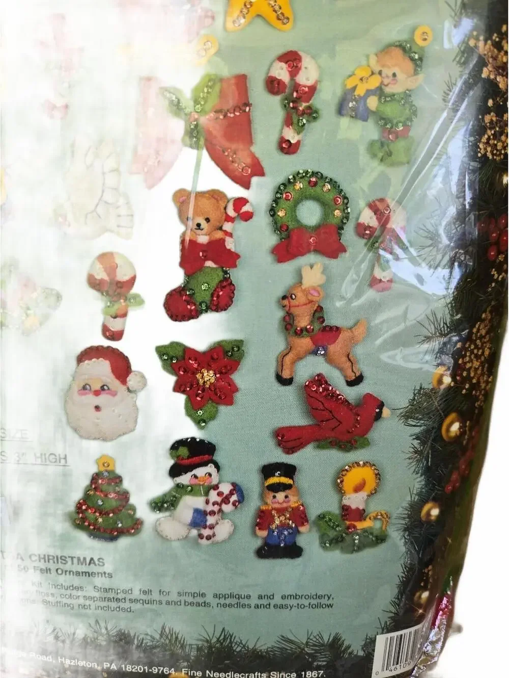 Bucilla Lotsa Christmas Felt Ornament Kit - Set of 50 Holiday Decorations open